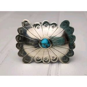 Vintage Navajo Silver & Turquoise Concho Style Belt Buckle Unmarked